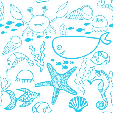 marine seamless pattern, endless texture of sea world clipart