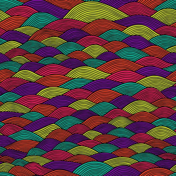 Warna-warni abstrak pola gambar tangan, gelombang latar belakang - Stok Vektor