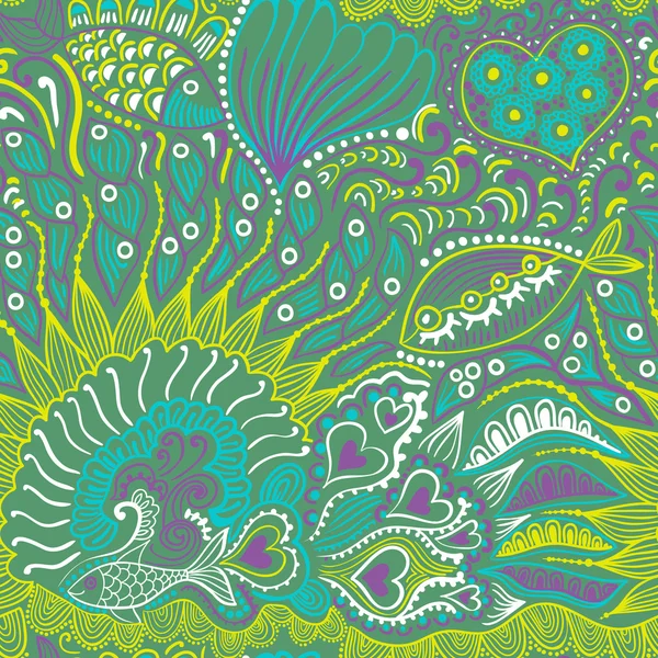Fisk seamless mönster, ändlösa abstrakt doodle mönster — Stock vektor