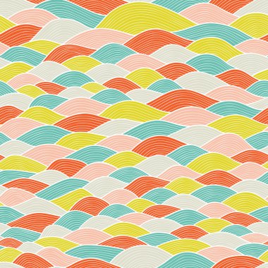 colorful seamless abstract hand-drawn pattern, waves background clipart