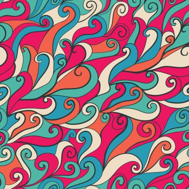 Colorful seamless abstract hand-drawn pattern, waves background. clipart