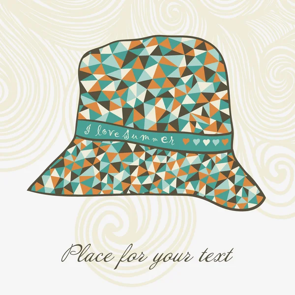 Chapéu de moda feito de tecido de triângulos, adoro chapéu de verão — Vetor de Stock