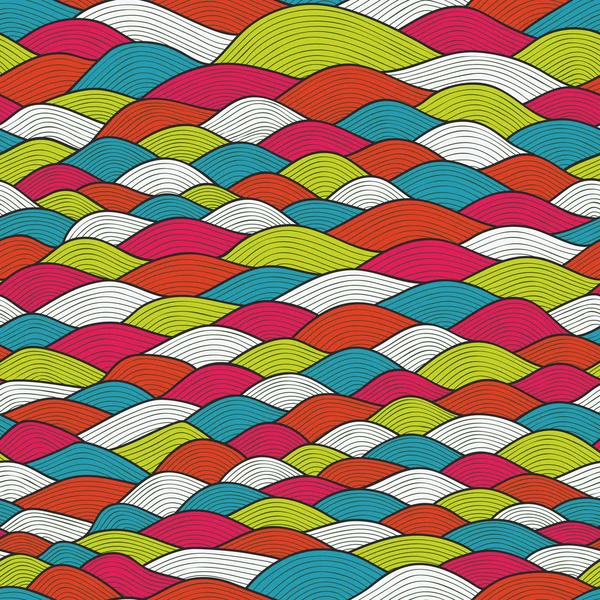 カラフルなシームレスな抽象的な手描きのパターン波の背景 — ストックベクタ