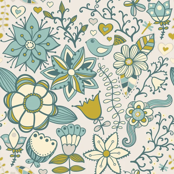 Textura perfecta con flores y mariposas. Endless floral pa — Archivo Imágenes Vectoriales