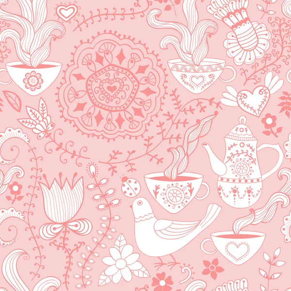 Retro coffee seamless pattern, tea background.Seamless pattern c — Stock Vector