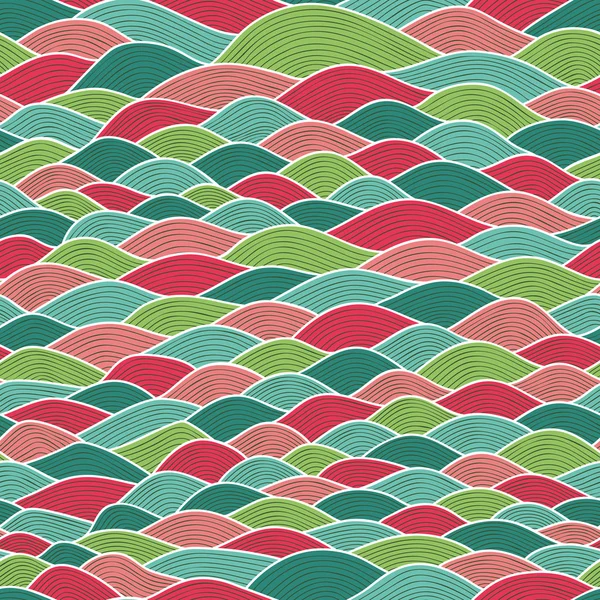Kleurrijk naadloos abstract met de hand getekend patroon, golven achtergrond — Stockvector