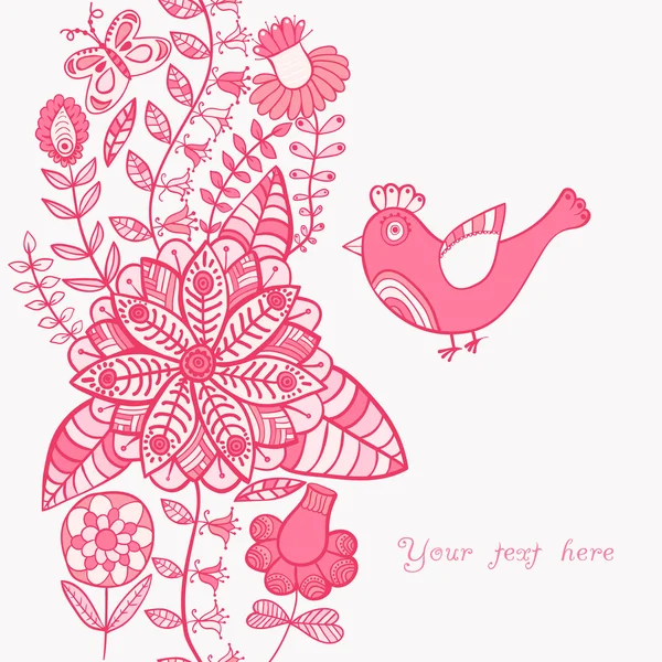 Vintage romantischen Hintergrund mit Vogel. Vogel, florale Karte — Stockvektor