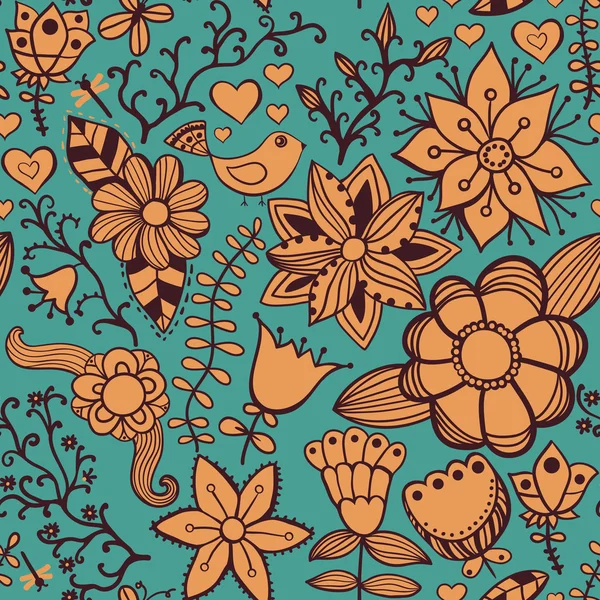 Textura sem costura com flores e borboletas. Interminável pa floral — Vetor de Stock