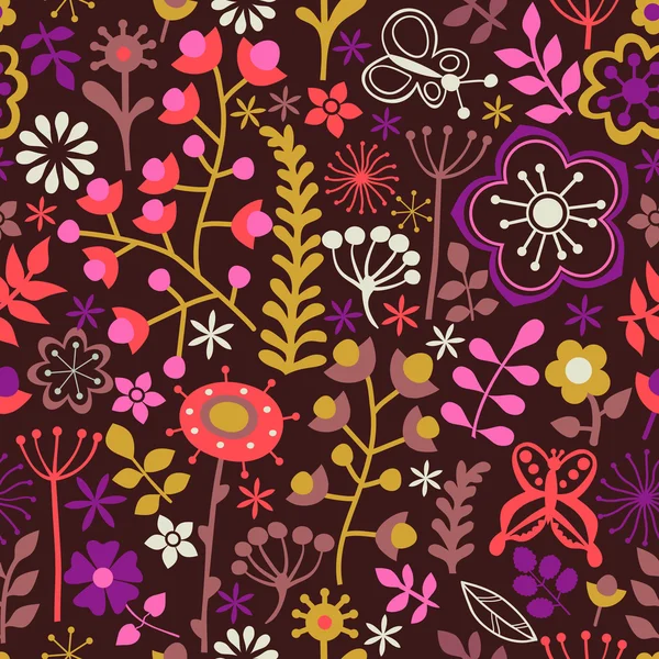 Floral seamless pattern, endless texture with bright cartoon flo — Stock Vector