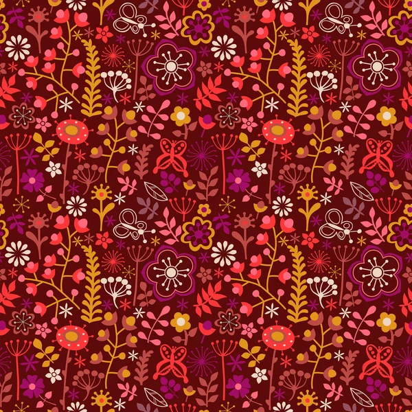 Florales nahtloses Muster, endlose Textur mit hellem Cartoon-Flo — Stockvektor