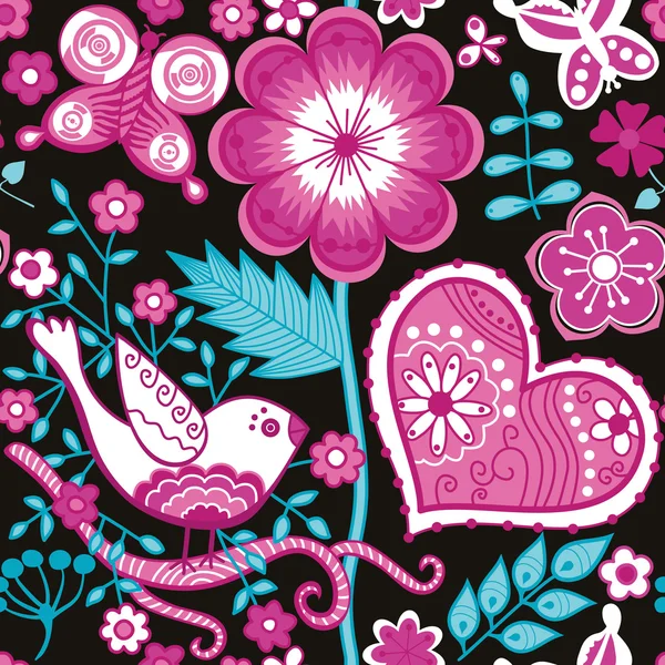 Textura perfecta con flores y mariposas. Endless floral pa — Vector de stock