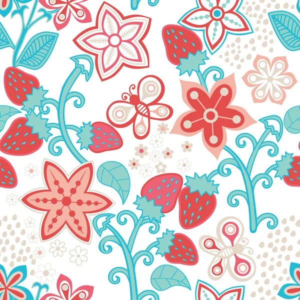 Texture florale sans couture avec une fraise — Image vectorielle