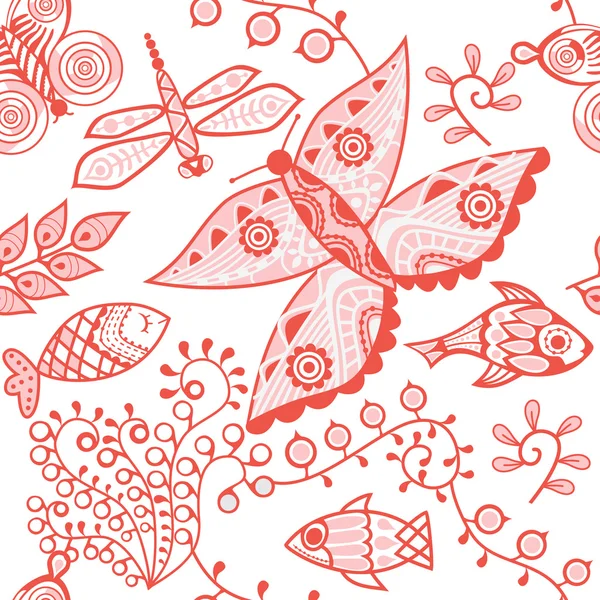 Бесшовная текстура с цветами и бабочками. Бесконечный цветочный папа — стоковый вектор