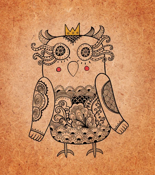 Carino gufo principessa su sfondo di cartone reale. Uccello pizzo su carta . — Foto Stock
