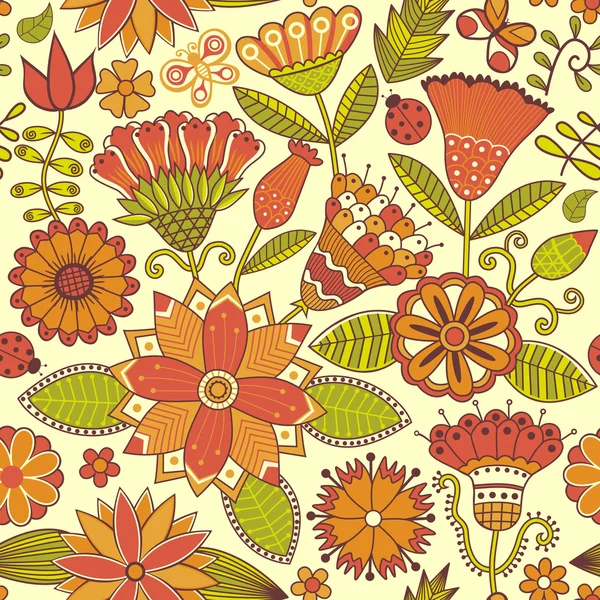 Textura sem costura com flores e borboletas. Interminável pa floral —  Vetores de Stock