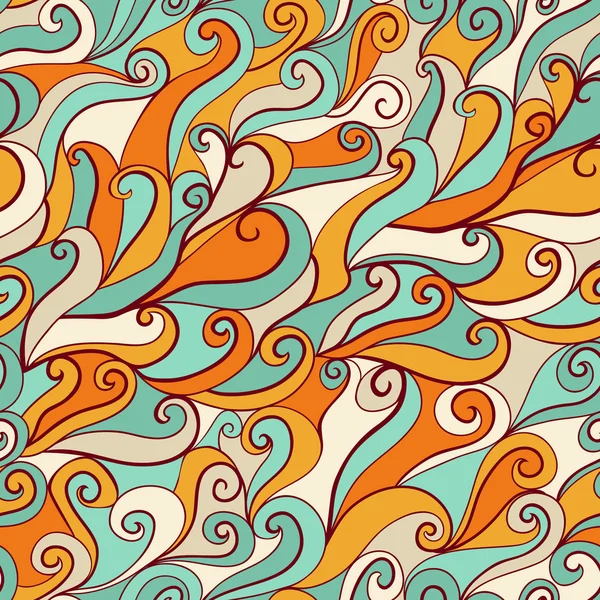 シームレスな抽象的な手描きのパターン、波背景 — ストックベクタ