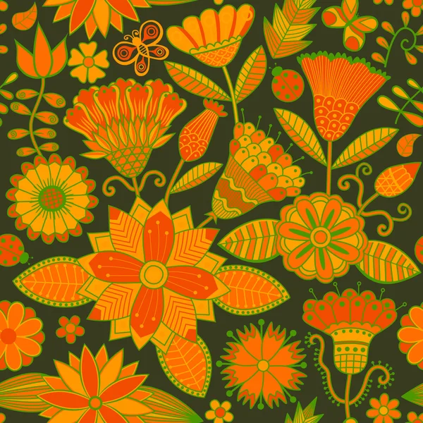 Безшовна текстура з квітами та метеликами. Нескінченна квіткова па — стоковий вектор