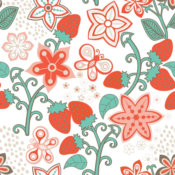 Textura sin costura floral con una fresa — Archivo Imágenes Vectoriales
