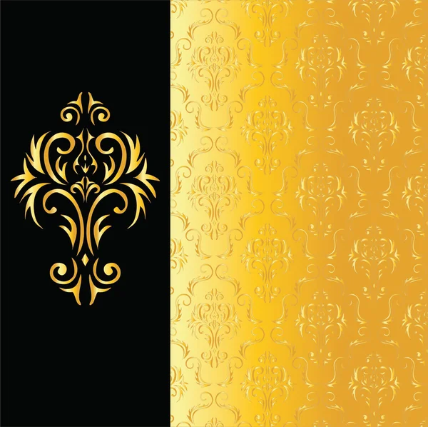 Fondo negro y oro elegante de un ornamento floral — Vector de stock
