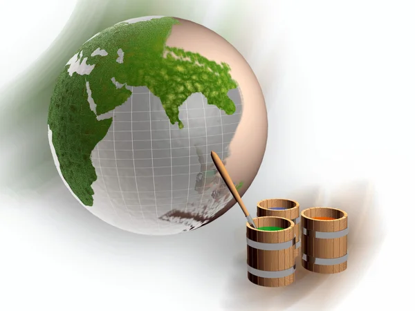 Paint barrels and Earth — Stock Photo, Image