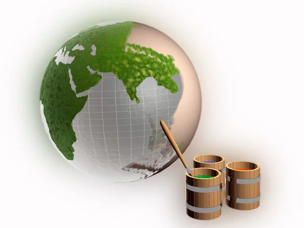 Paint barrels and Earth — Stock Photo, Image