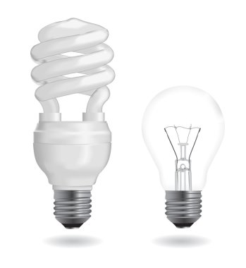 Incandescent and fluorescent light bulbs clipart