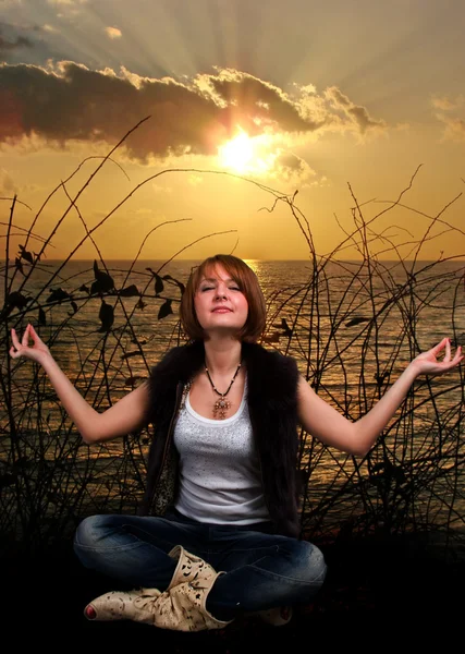 stock image Yoga on sunset