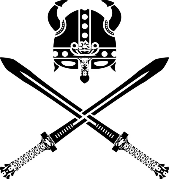 Casco y espadas vikingas — Vector de stock