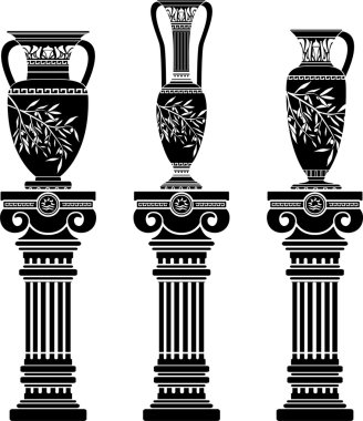Hellenic jugs with ionic columns.stencil clipart