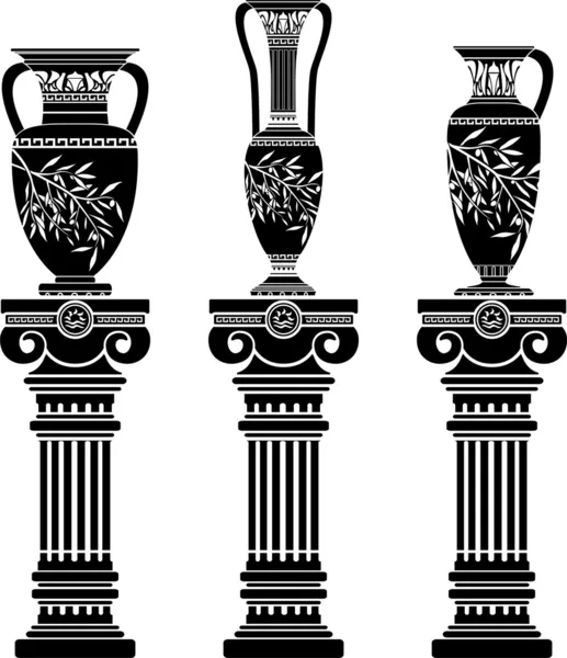 stock vector Hellenic jugs with ionic columns.stencil
