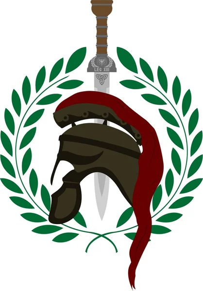 Casco y espada romanos — Vector de stock
