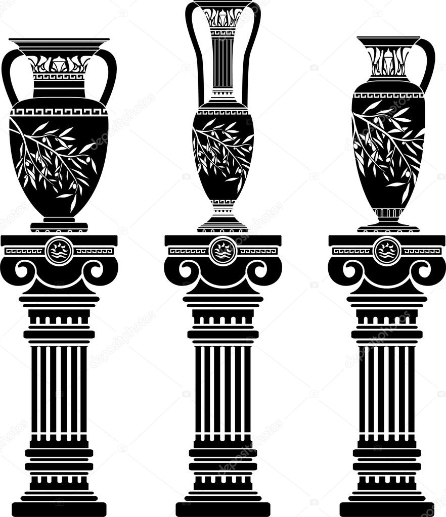Hellenic jugs with ionic columns.stencil