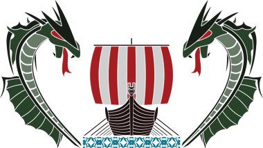 Viking ship and dragons clipart