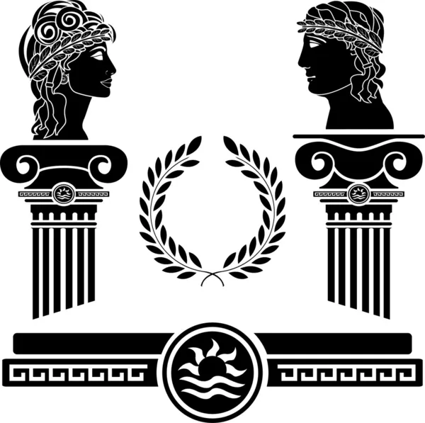 Columnas griegas y cabezas humanas — Archivo Imágenes Vectoriales