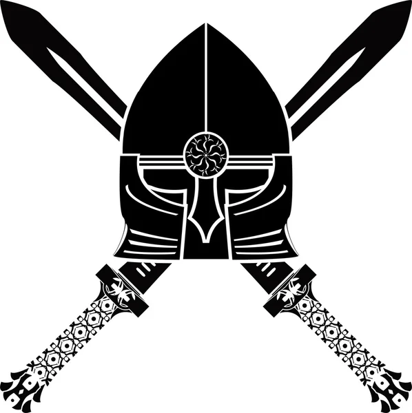 Middeleeuwse helm en zwaarden — Stockvector