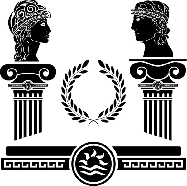 Columnas griegas y cabezas humanas Ilustración De Stock