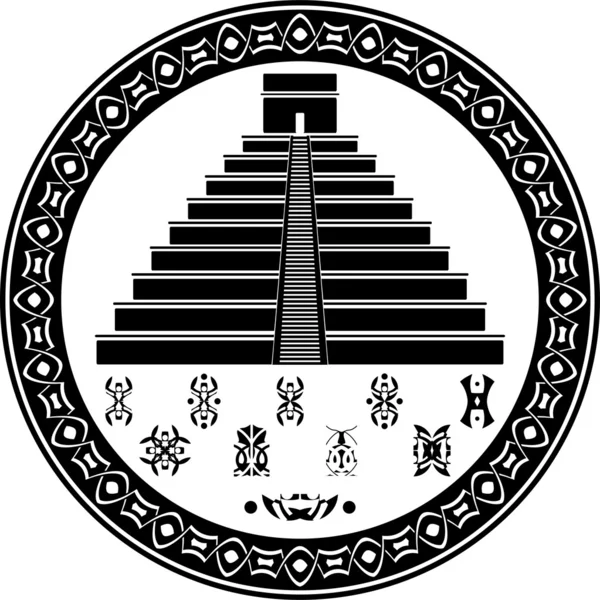 Mayan pyramid and fantasy symbols — Stock Vector
