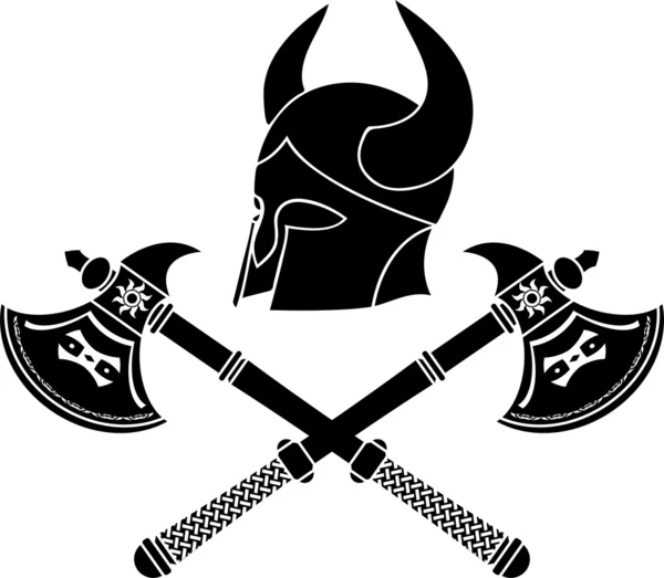 Fantasy barbarian helmet with axes — Stock Vector