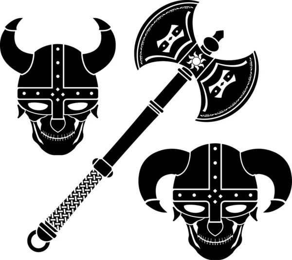 Fantasy axe and helmets — Stock Vector