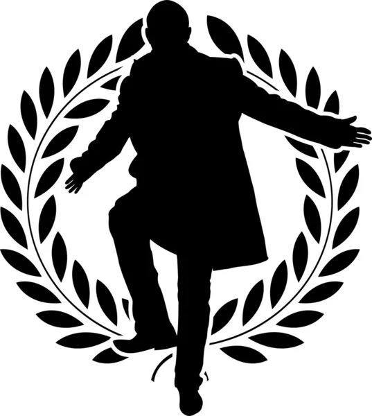 Silhouette of dancing politician and laurel wreath — Stock Vector