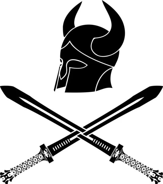 Fantasia capacete bárbaro com espadas — Vetor de Stock