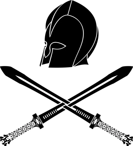 剣とファンタジー野蛮なヘルメット — ストックベクタ