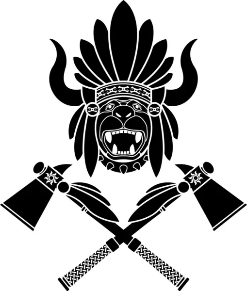 Amerikan Kızılderili headdress ve tomahawks — Stok Vektör