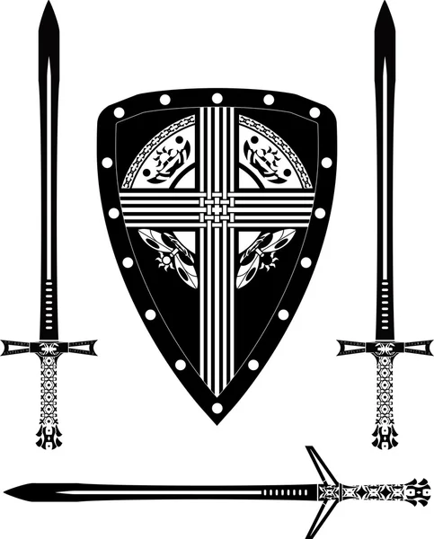 Fantasie europäischer Schild und Schwerter — Stockvektor