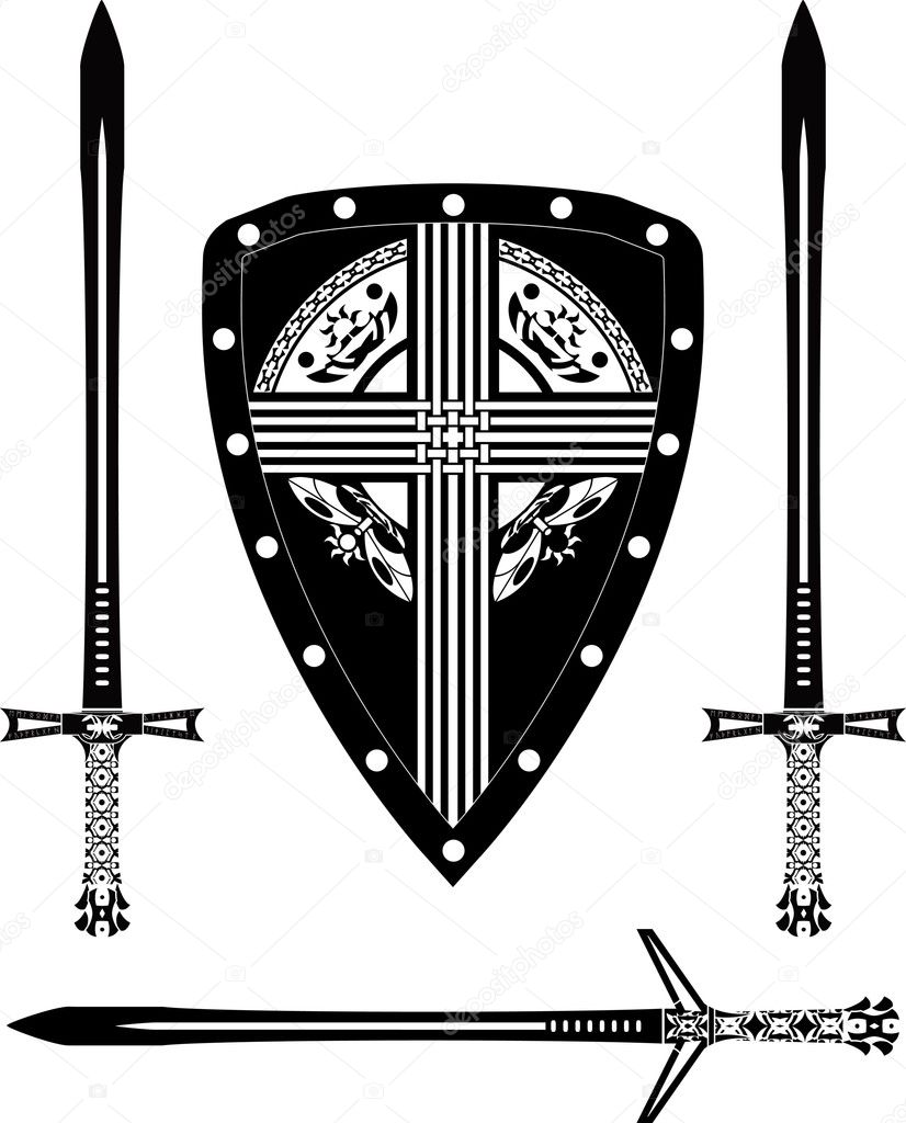 Fantasy european shield and swords