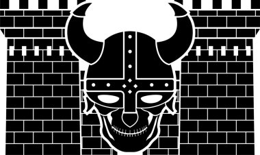 Two towers and skull of viking clipart