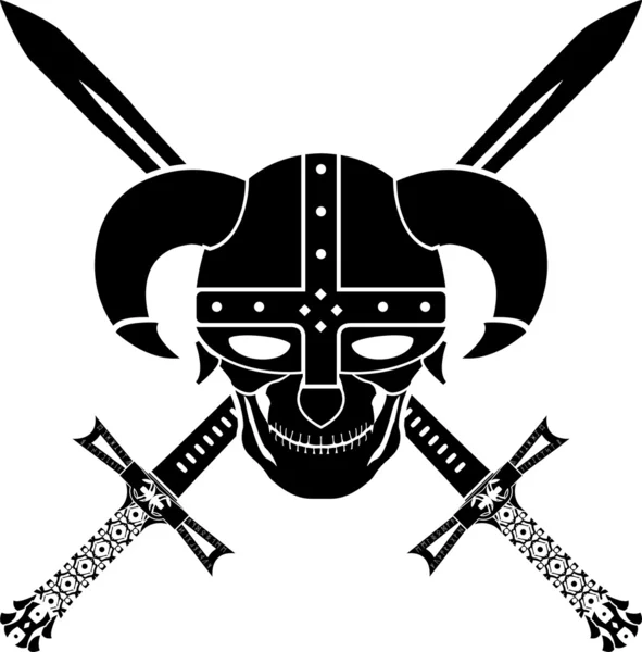 Helmet and swords of fantasy warrior — Stock Vector