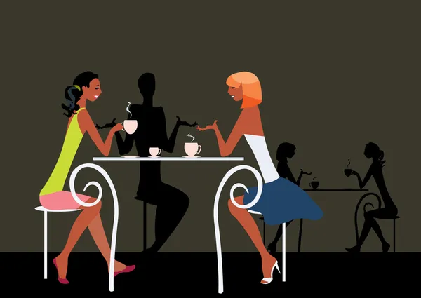 Chicas sentadas en la cafetería —  Fotos de Stock