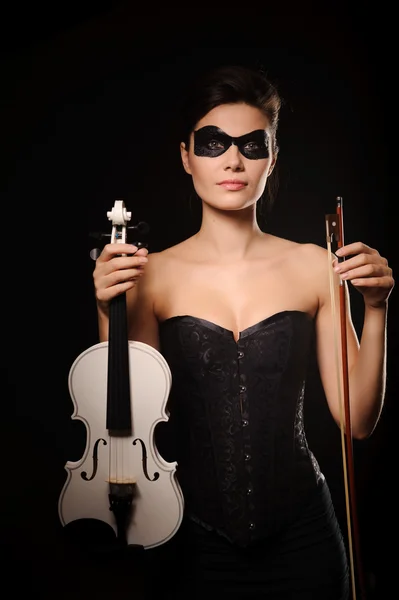 Woman with white violin — Stock Photo, Image