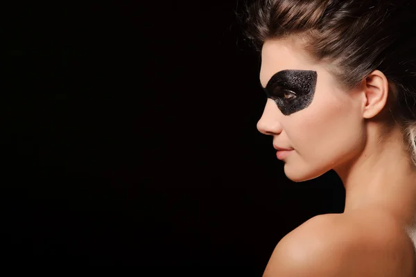 Nő fél fekete maszkkal — Stock Fotó